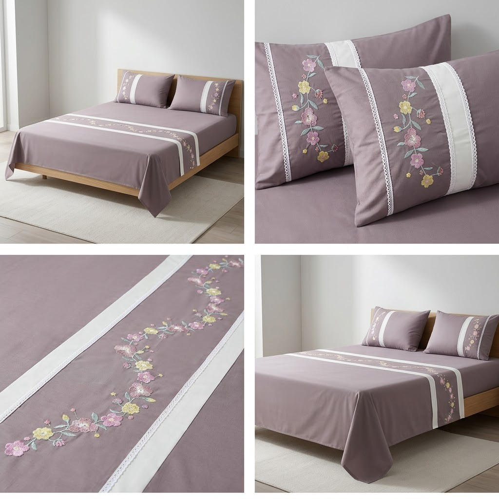 Soft Cotton Embroidered King Size Bedsheet with 2 Pillow Covers – 8 × 9 Feet | Product Code :- 55B125RKEH