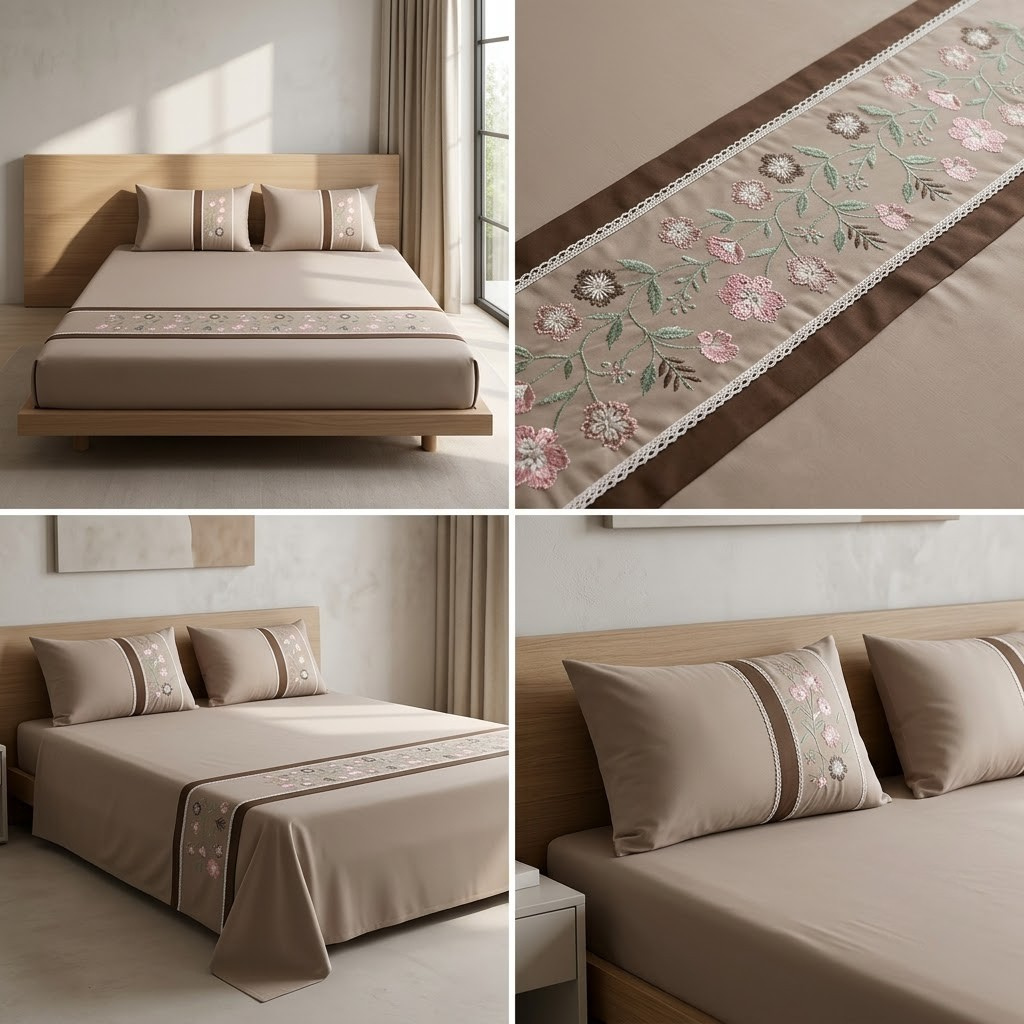 Soft Cotton Embroidered King Size Bedsheet with 2 Pillow Covers – 8 × 9 Feet | Product Code :- 55B125RKEH