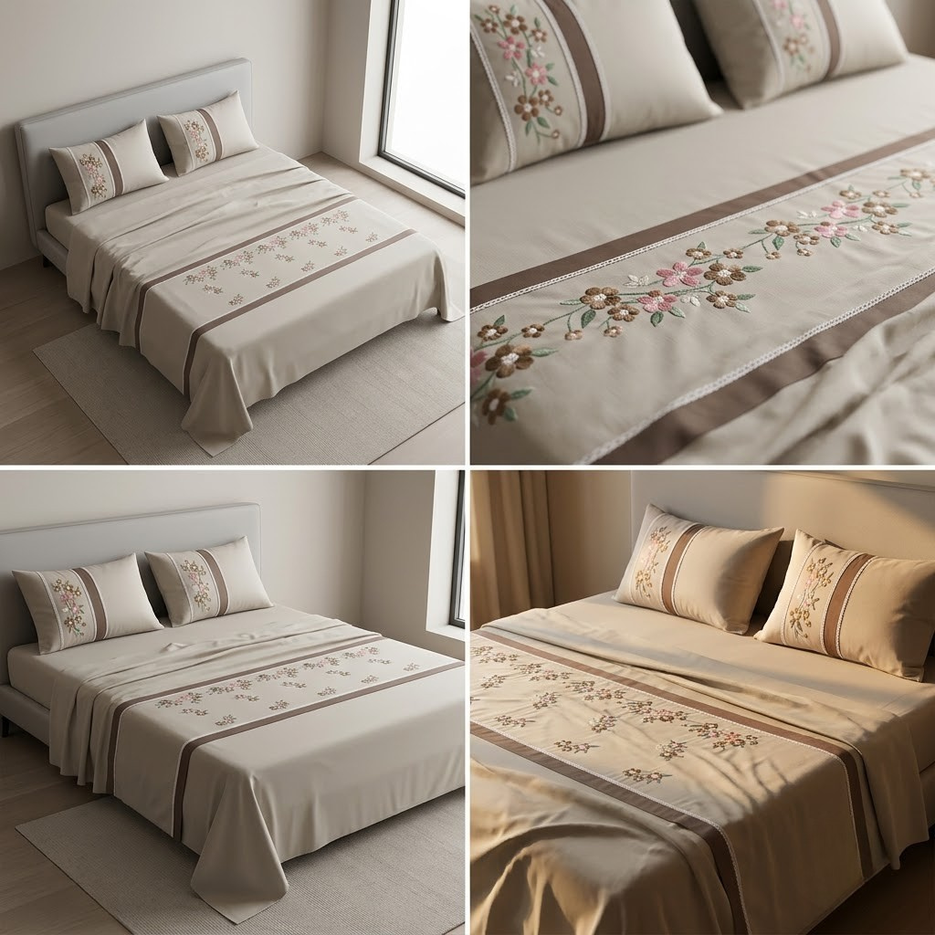 Soft Cotton Embroidered King Size Bedsheet with 2 Pillow Covers – 8 × 9 Feet | Product Code :- 55B125RKEH