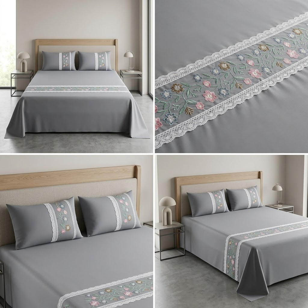 Soft Cotton Embroidered King Size Bedsheet with 2 Pillow Covers – 8 × 9 Feet | Product Code :- 55B125RKEH