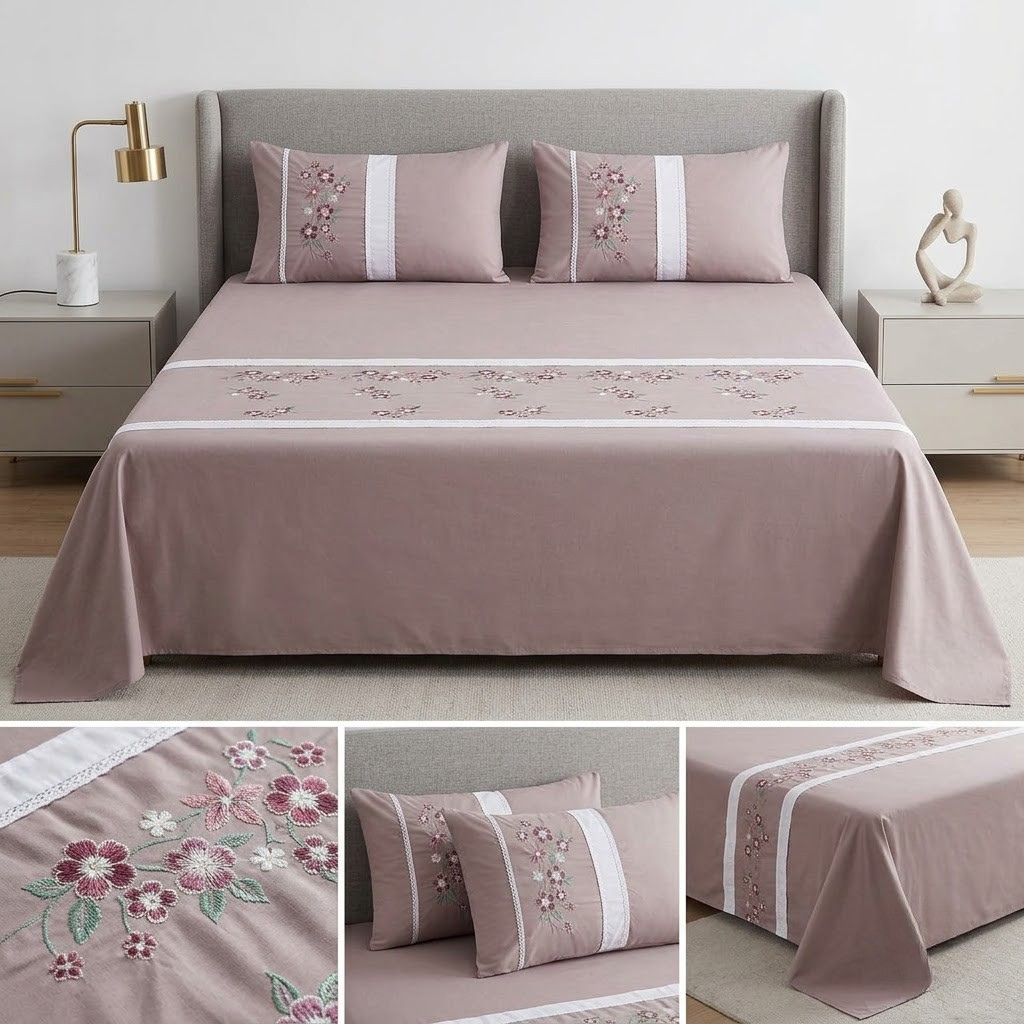 Soft Cotton Embroidered King Size Bedsheet with 2 Pillow Covers – 8 × 9 Feet | Product Code :- 55B125RKEH