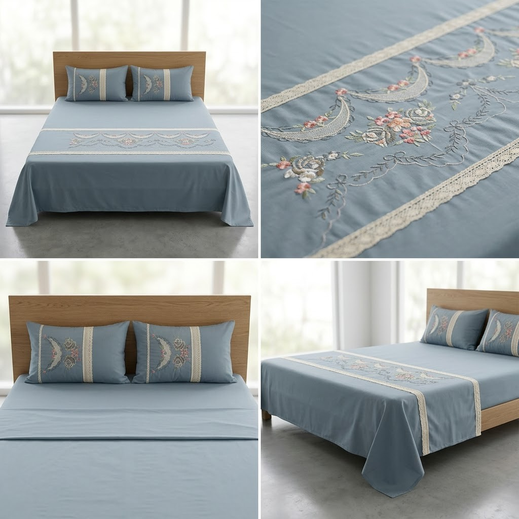Soft Cotton Embroidered King Size Bedsheet with 2 Pillow Covers – 8 × 9 Feet | Product Code :- 55B125RKEH