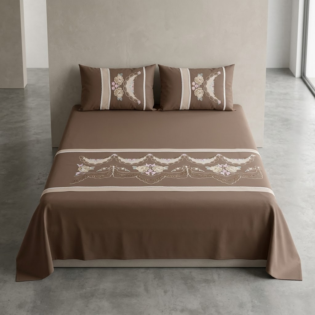 Soft Cotton Embroidered King Size Bedsheet with 2 Pillow Covers – 8 × 9 Feet | Product Code :- 55B125RKEH