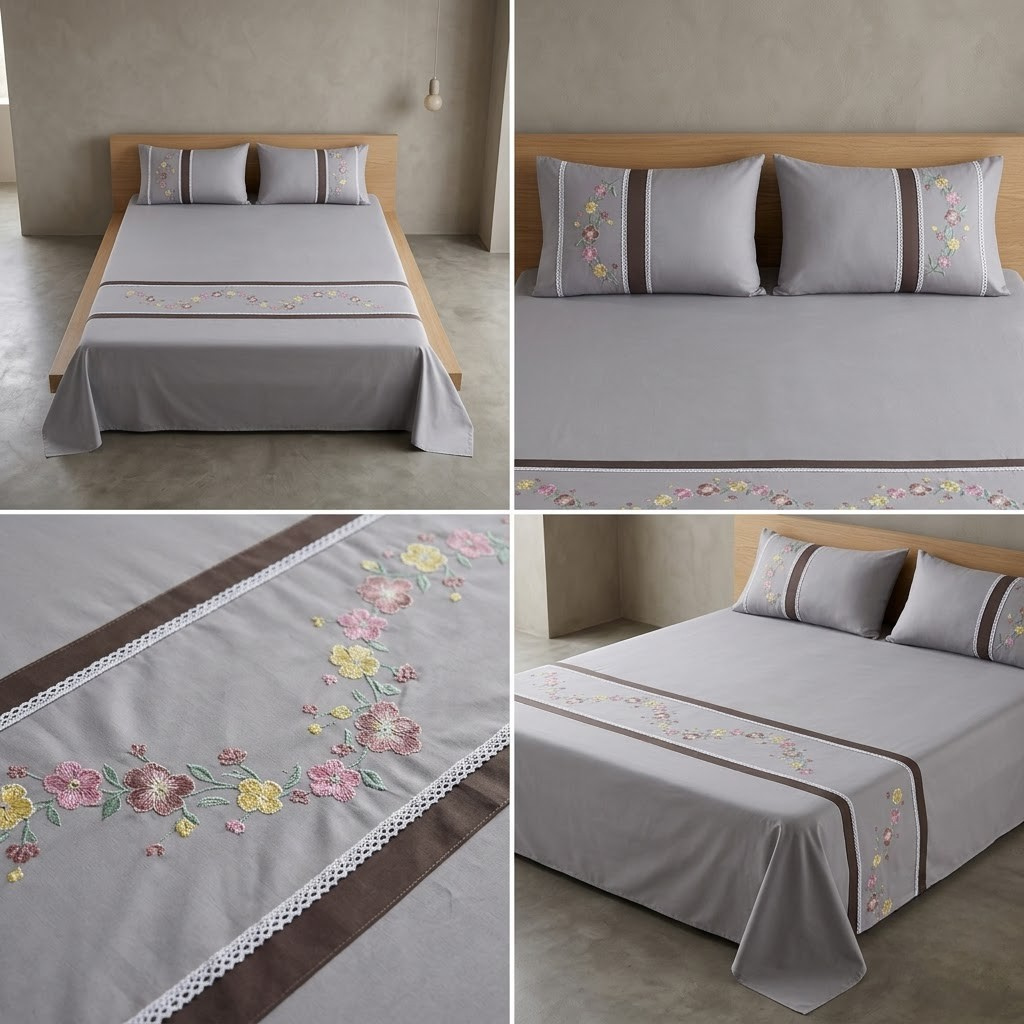 Soft Cotton Embroidered King Size Bedsheet with 2 Pillow Covers – 8 × 9 Feet | Product Code :- 55B125RKEH
