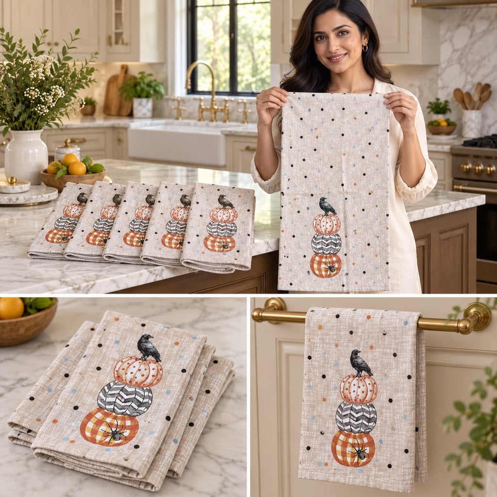 Festive Kitchen Towel Set – 6 Pcs Printed Decorative Hand Towels