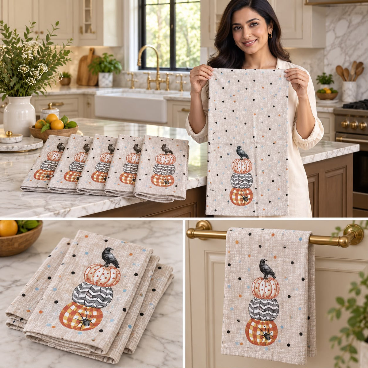 Festive Kitchen Towel Set – 6 Pcs Printed Decorative Hand Towels