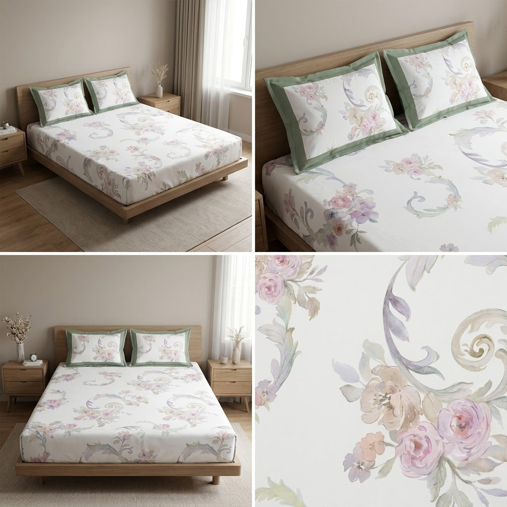 Luxury 350 Thread Count Pure Cotton Floral Bedsheets Product Code :- 55B175RKEH