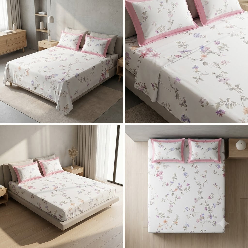 Luxury 350 Thread Count Pure Cotton Floral Bedsheets Product Code :- 55B175RKEH