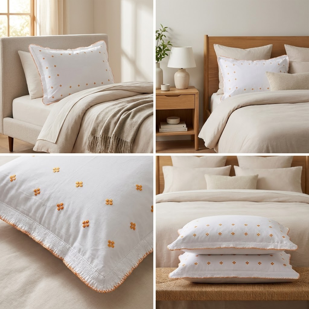 Luxury Embroidered Frill Pillow Cover Pair – Premium Floral Collection
