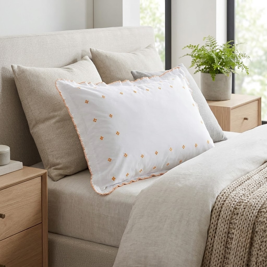 Luxury Embroidered Frill Pillow Cover Pair – Premium Floral Collection