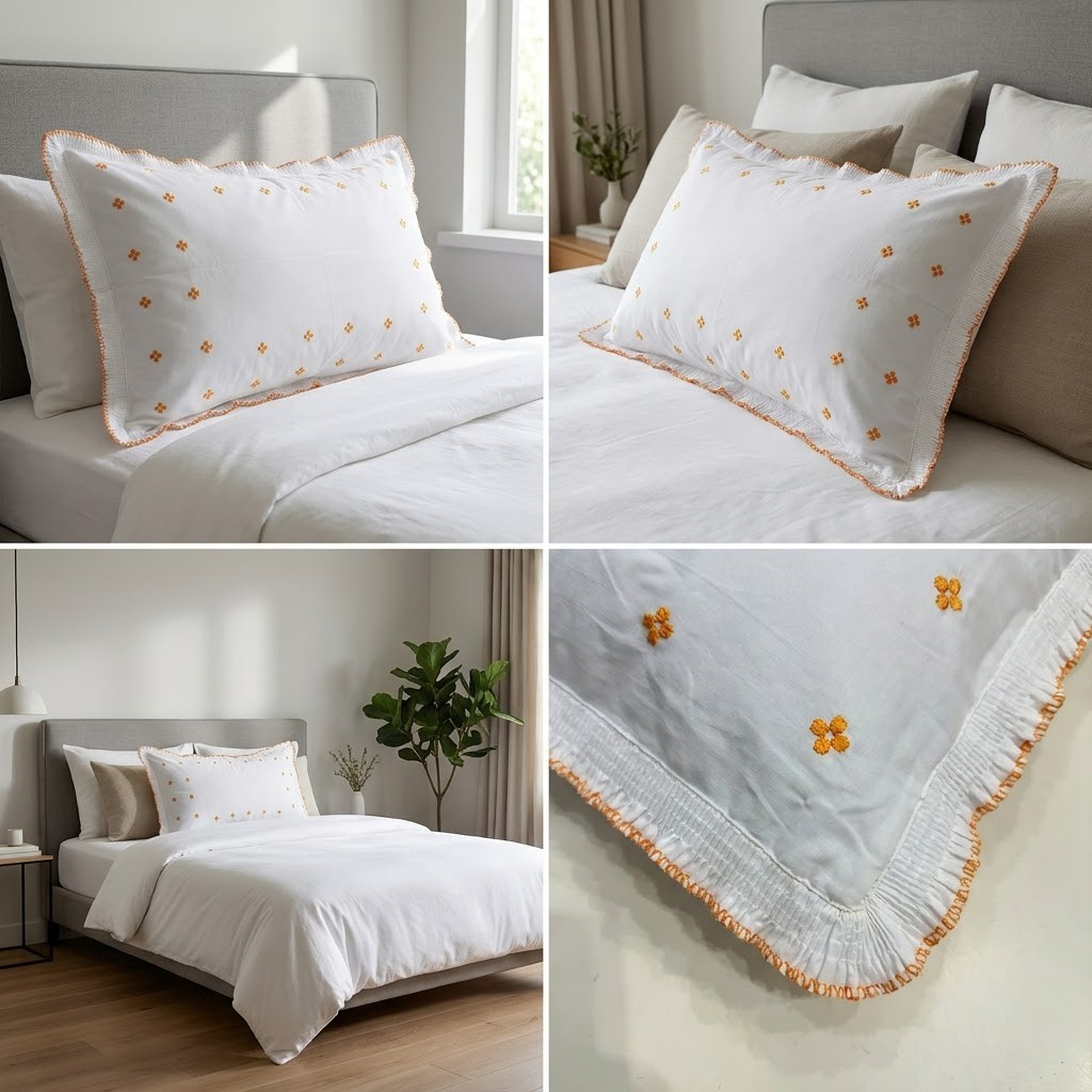 Luxury Embroidered Frill Pillow Cover Pair – Premium Floral Collection