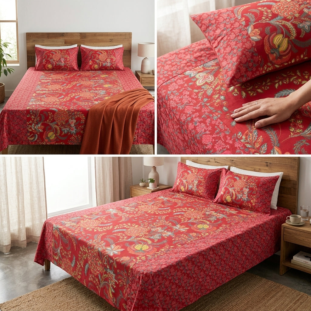 Ajrakh Pure Cotton King Size Bedsheet Set (108 x 108 Inches)