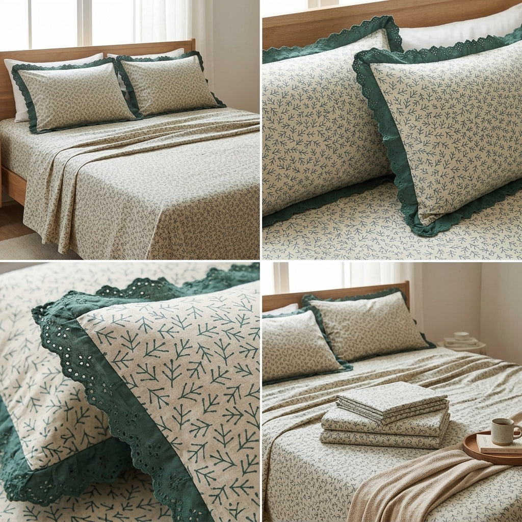 Pure Cotton Bedsheet With Chicken Lace Pillow Covers 108 x 108 inch