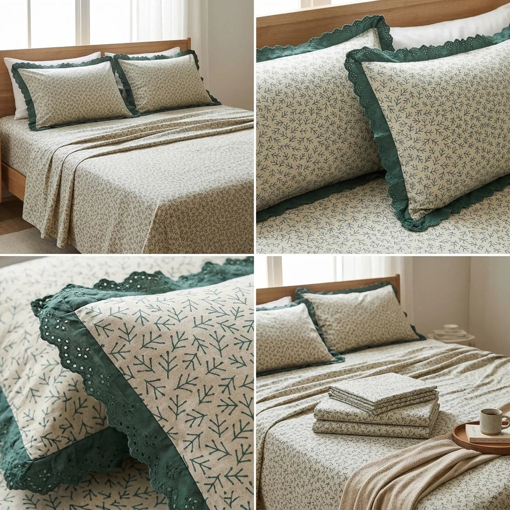 Pure Cotton Bedsheet With Chicken Lace Pillow Covers 108 x 108 inch