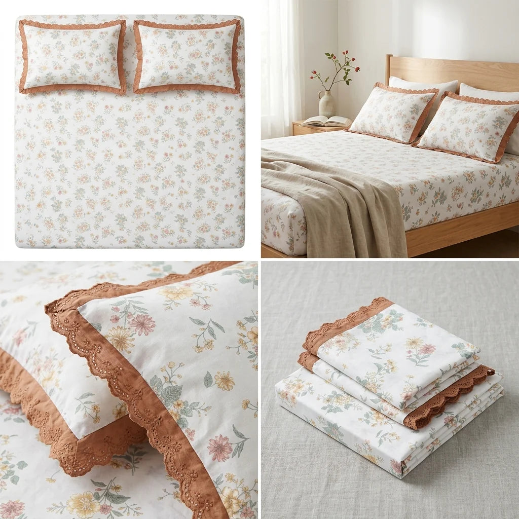 Pure Cotton Bedsheet With Chicken Lace Pillow Covers 108 x 108 inch