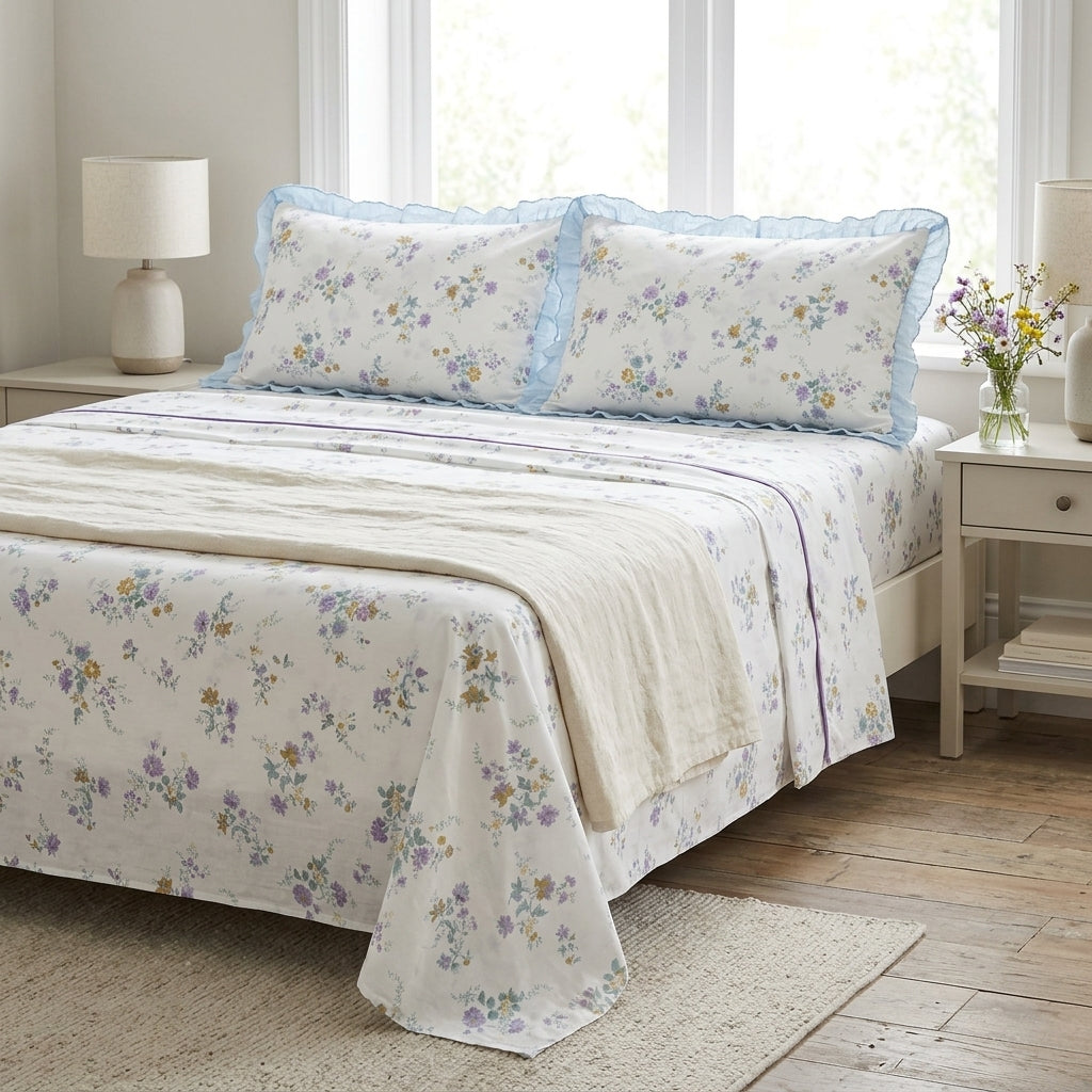 Pure Cotton Bedsheet With Chicken Lace Pillow Covers 108 x 108 inch