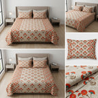 Ajrakh Pure Cotton King Size Bedsheet Set (108 x 108 Inches)