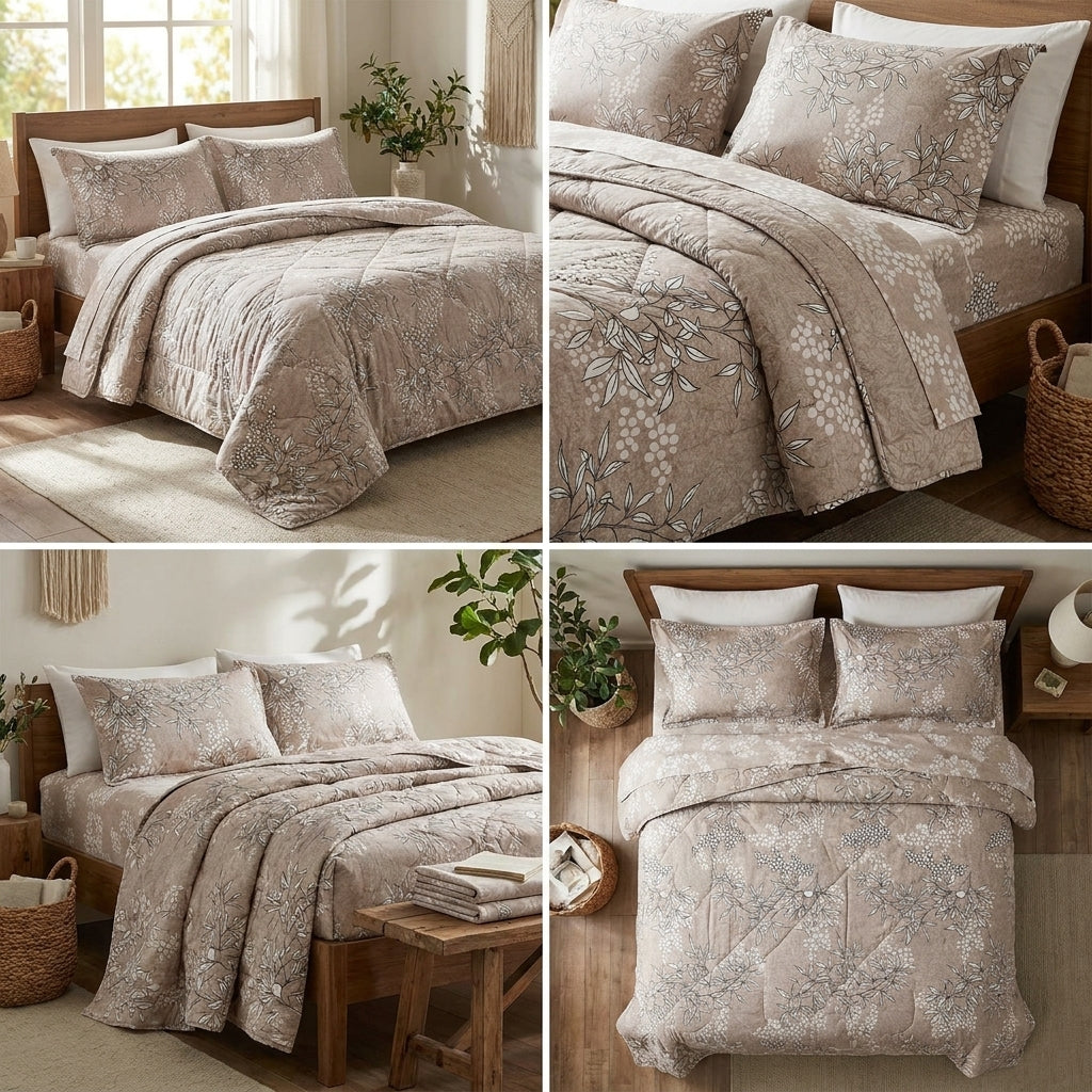 ✨  4 Piece Quilt Bedding Set – Elegant Printed Collection ✨