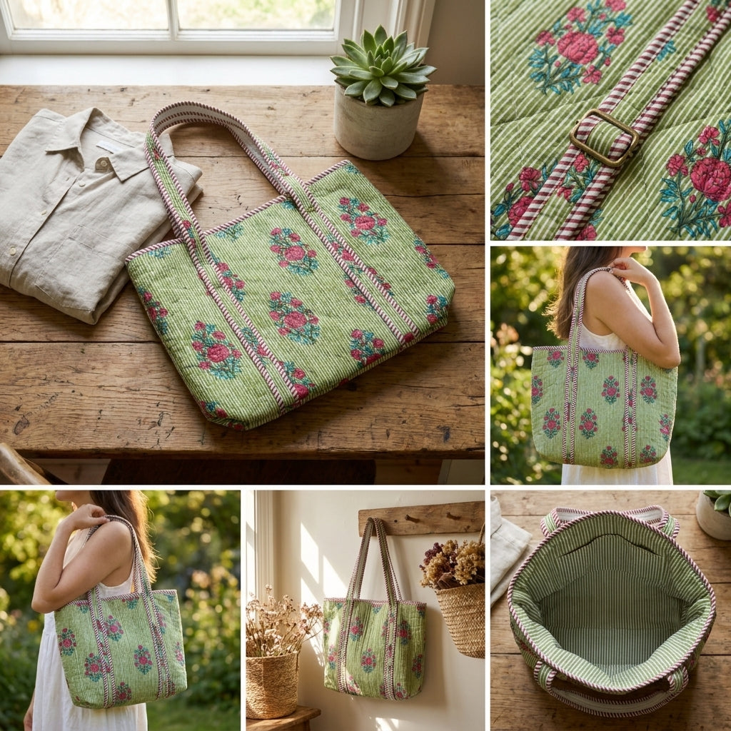 Quilted Cotton Tote Bag – Stylish, Spacious & Everyday Ready