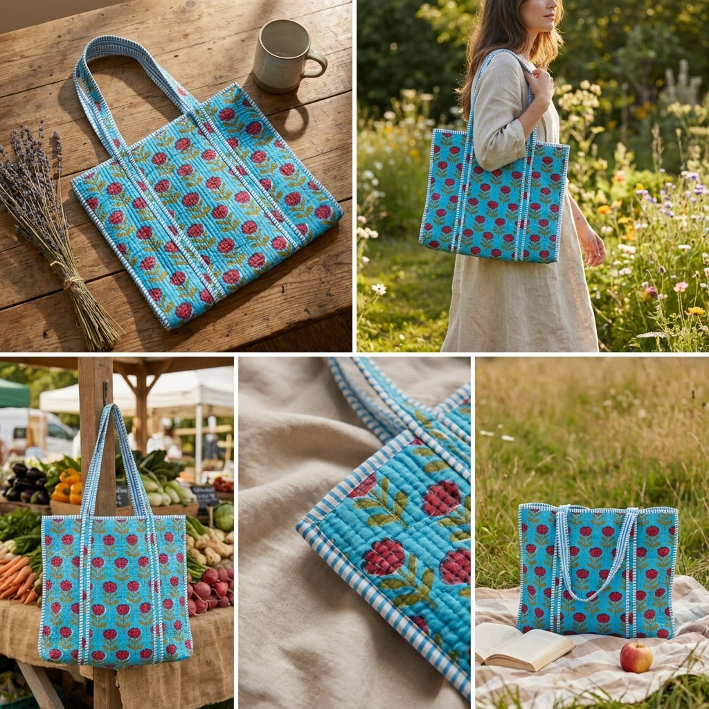 Quilted Cotton Tote Bag – Stylish, Spacious & Everyday Ready