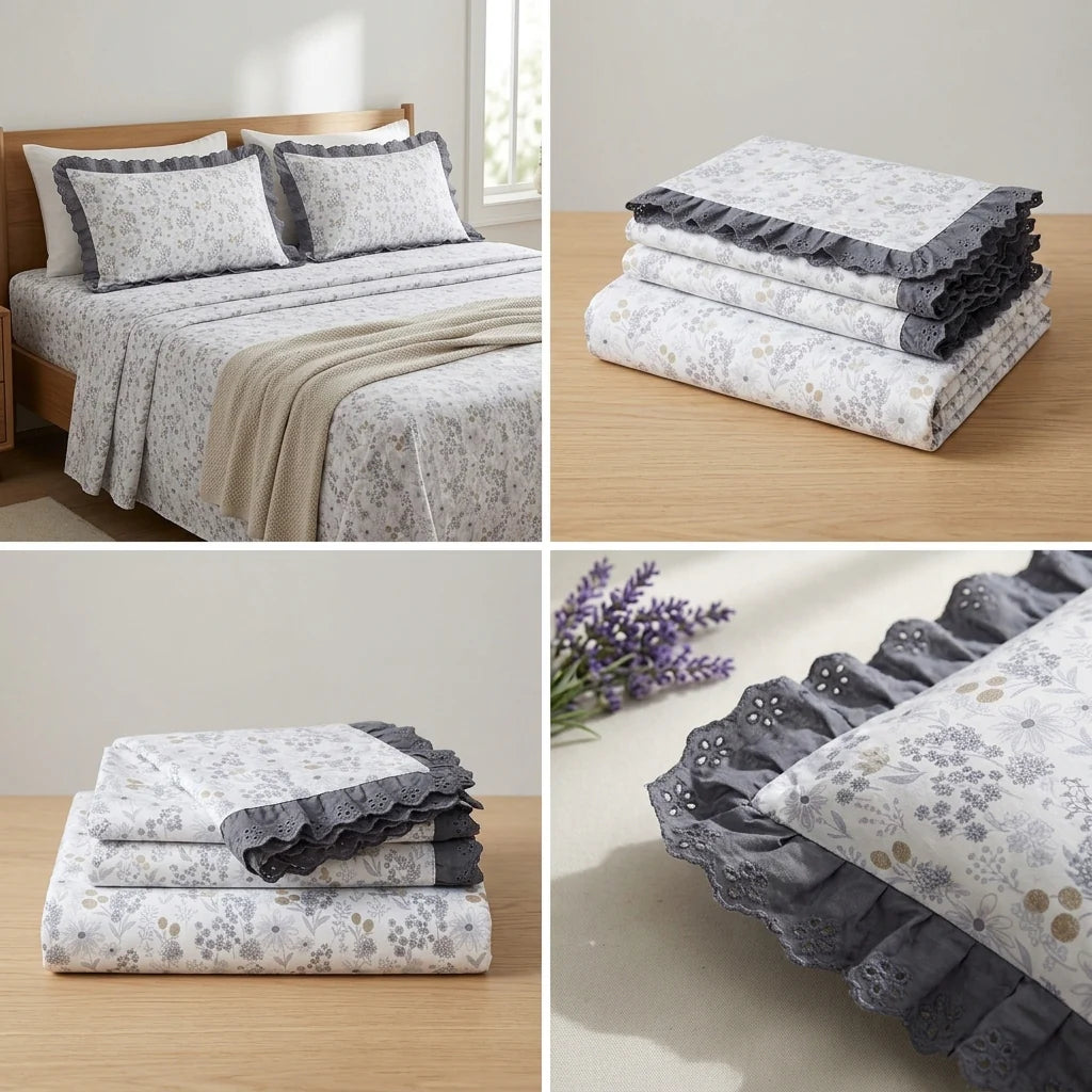 Pure Cotton Bedsheet With Chicken Lace Pillow Covers 108 x 108 inch