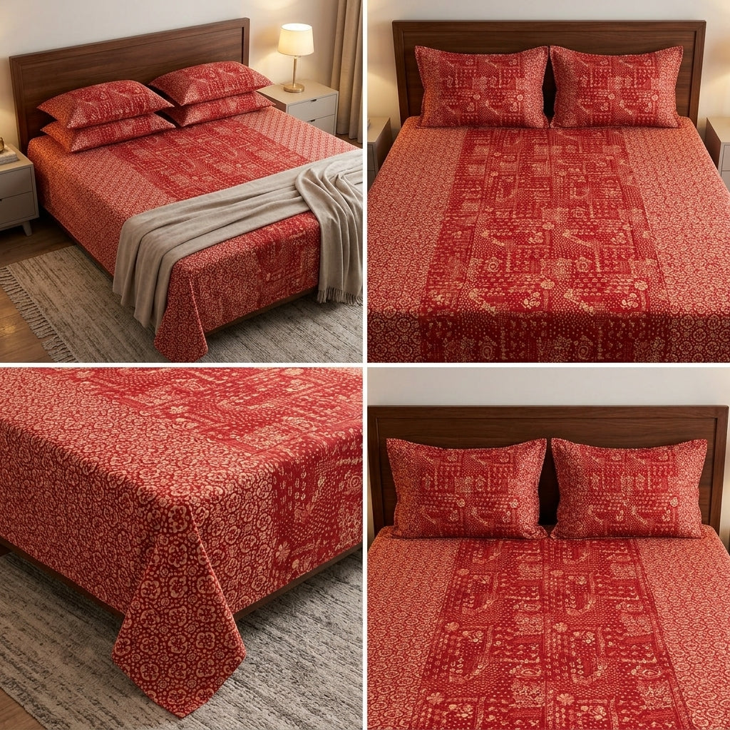 Ajrakh Pure Cotton King Size Bedsheet Set (108 x 108 Inches)