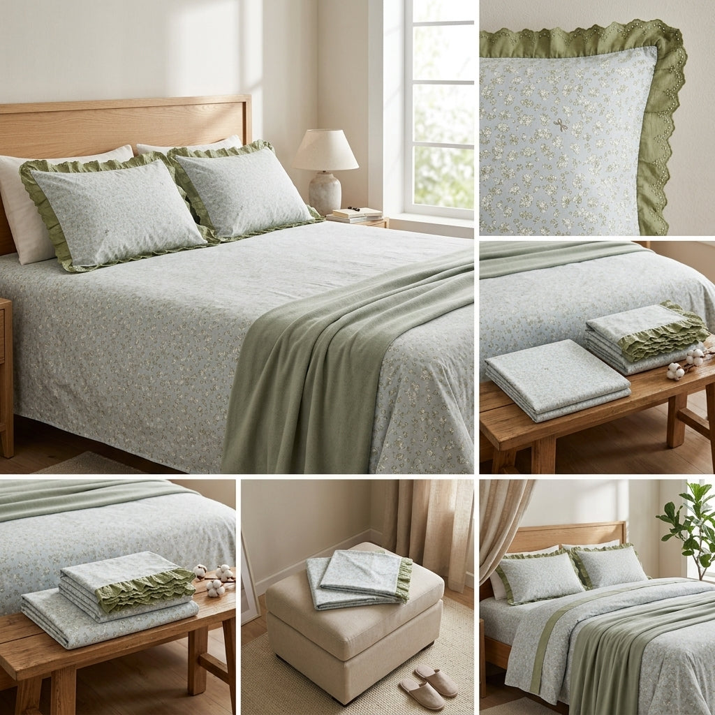 Pure Cotton Bedsheet With Chicken Lace Pillow Covers 108 x 108 inch