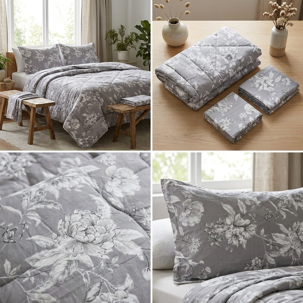 ✨  4 Piece Quilt Bedding Set – Elegant Printed Collection ✨