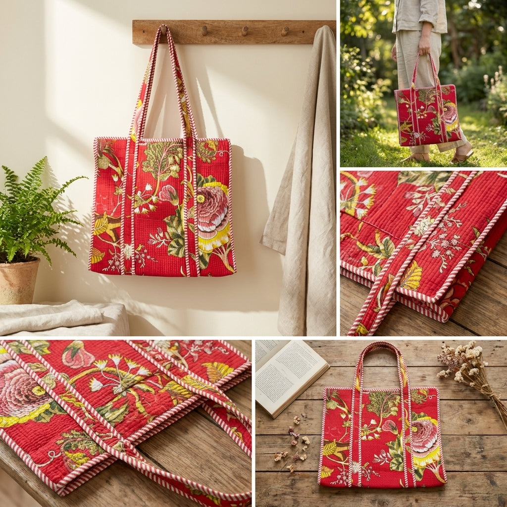 Quilted Cotton Tote Bag – Stylish, Spacious & Everyday Ready