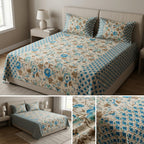 Ajrakh Pure Cotton King Size Bedsheet Set (108 x 108 Inches)