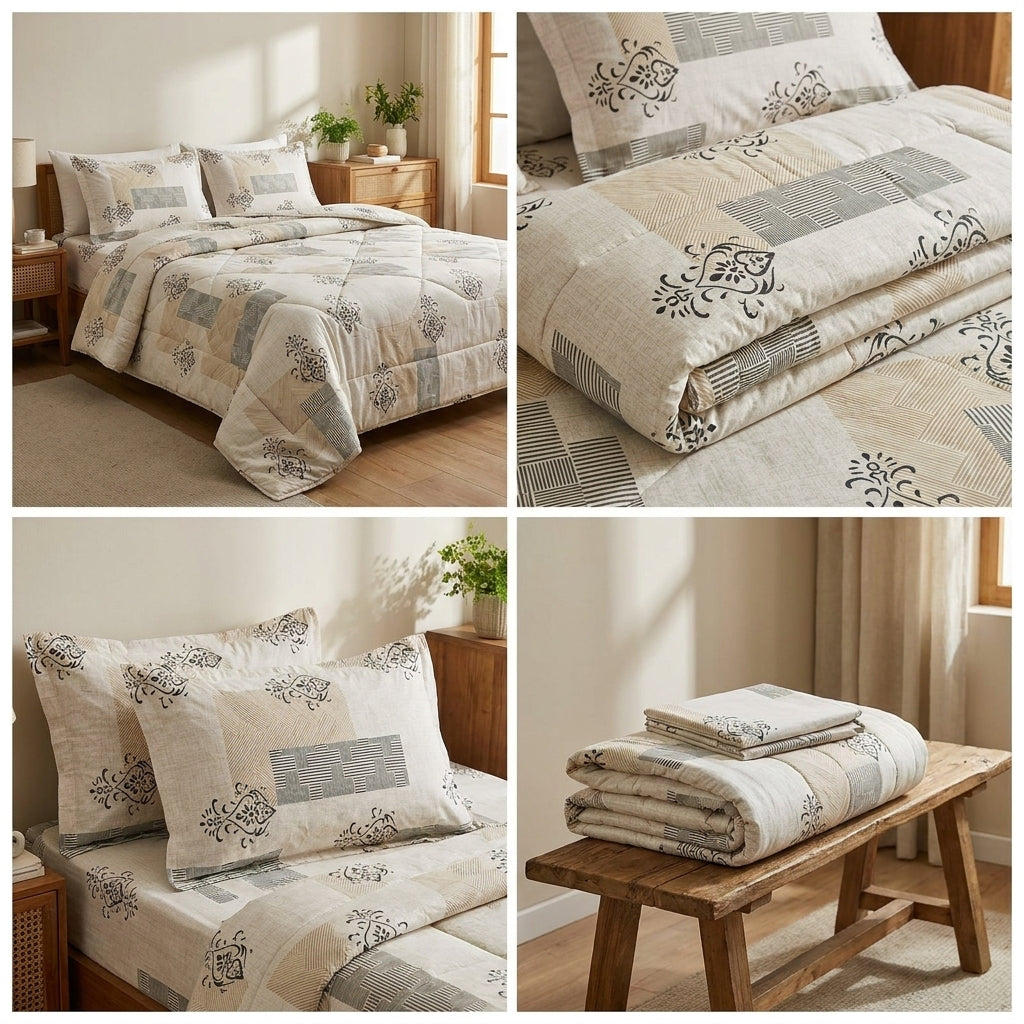 ✨  4 Piece Quilt Bedding Set – Elegant Printed Collection ✨