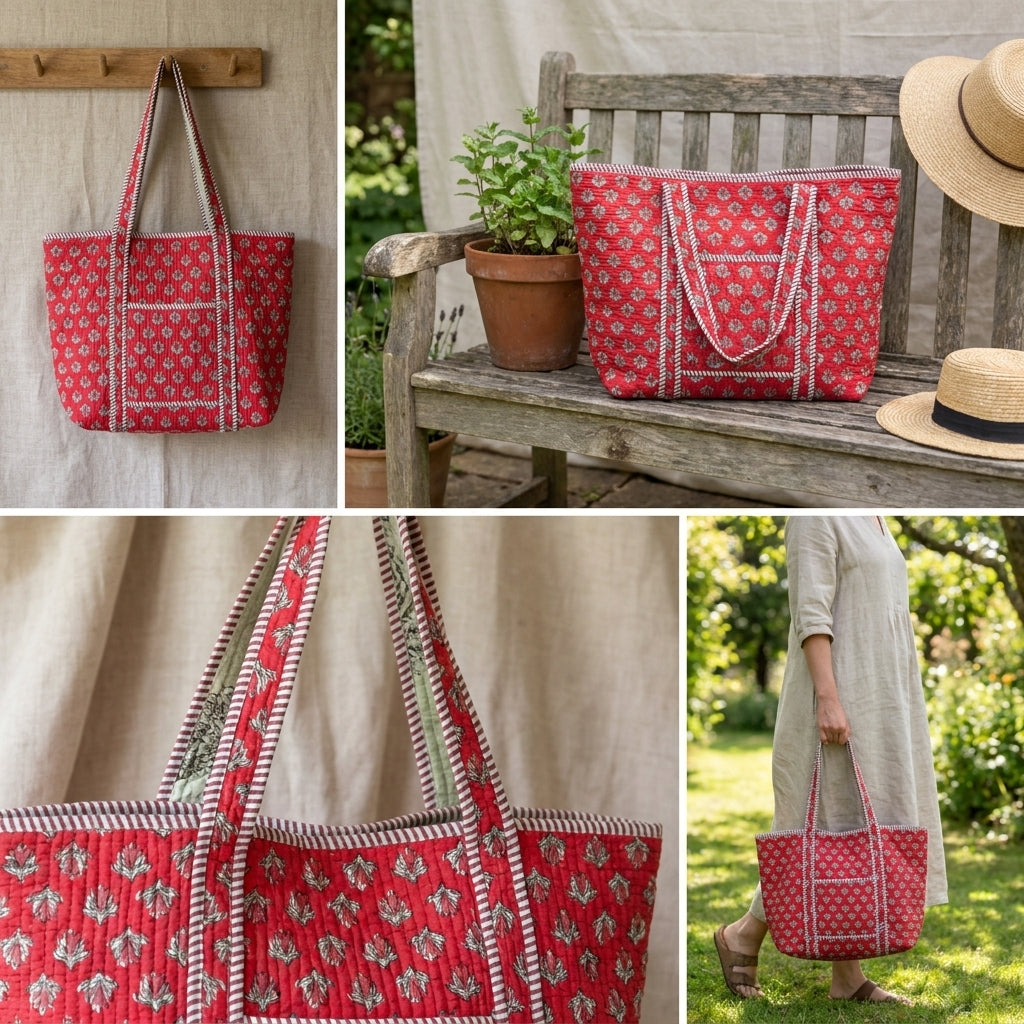 Quilted Cotton Tote Bag – Stylish, Spacious & Everyday Ready