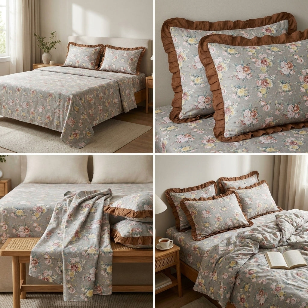Pure Cotton Bedsheet With Chicken Lace Pillow Covers 108 x 108 inch