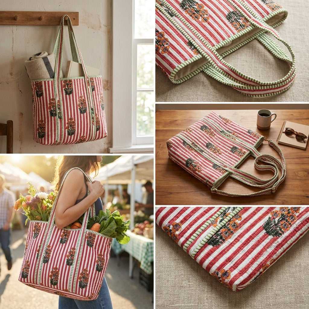 Quilted Cotton Tote Bag – Stylish, Spacious & Everyday Ready