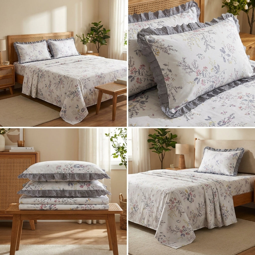 Pure Cotton Bedsheet With Chicken Lace Pillow Covers 108 x 108 inch