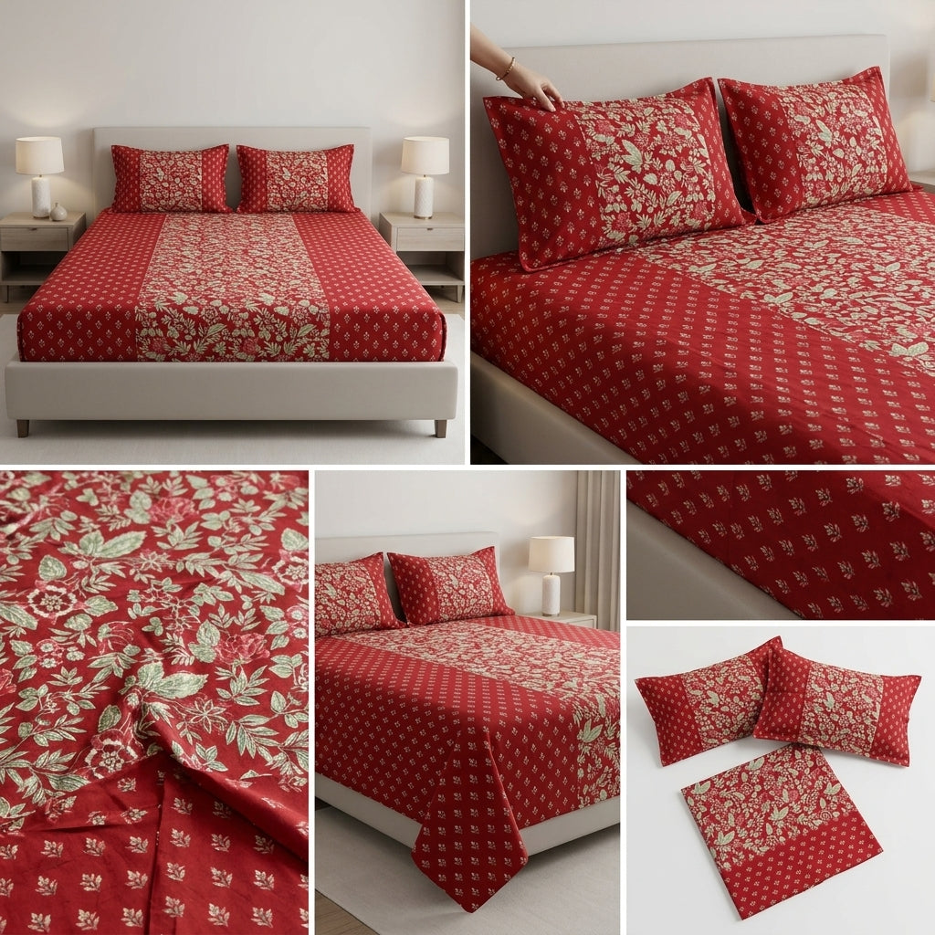 Ajrakh Pure Cotton King Size Bedsheet Set (108 x 108 Inches)