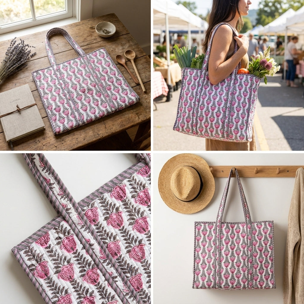 Quilted Cotton Tote Bag – Stylish, Spacious & Everyday Ready