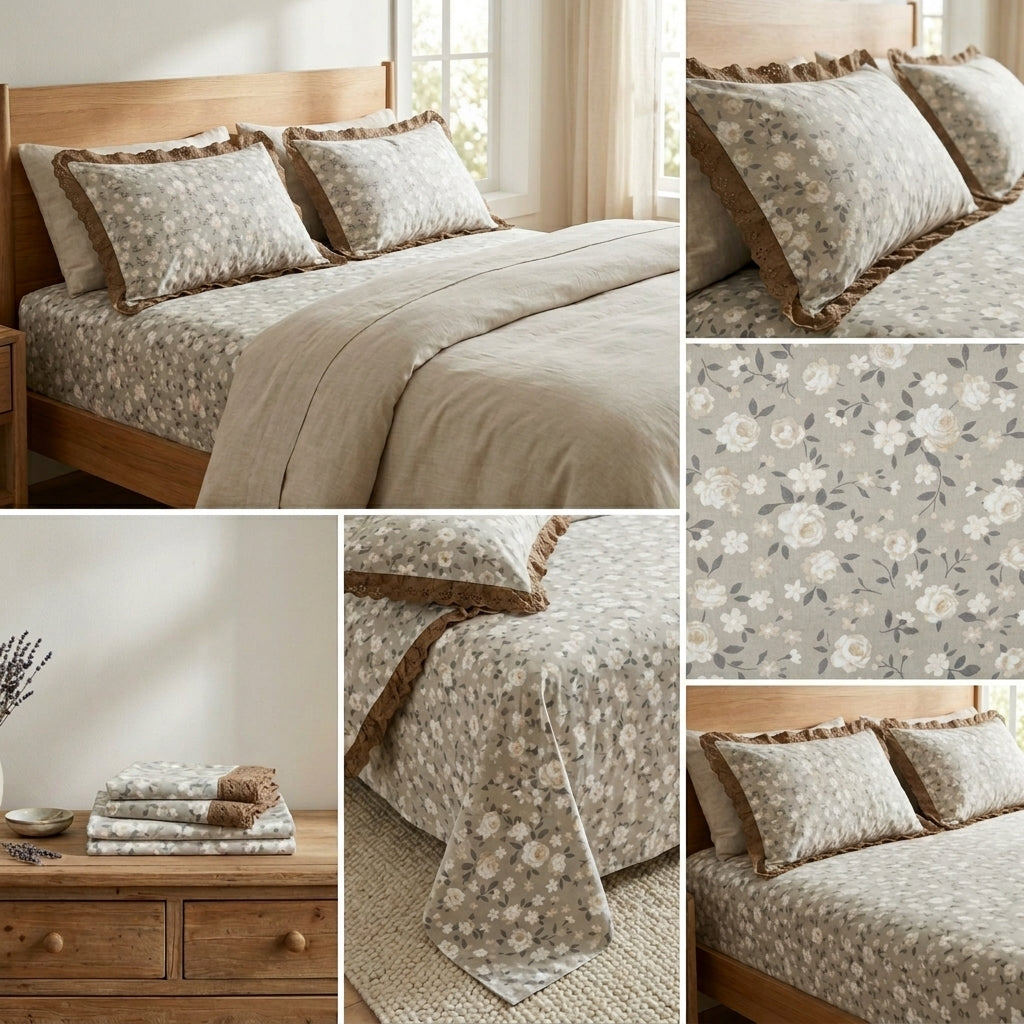 Pure Cotton Bedsheet With Chicken Lace Pillow Covers 108 x 108 inch