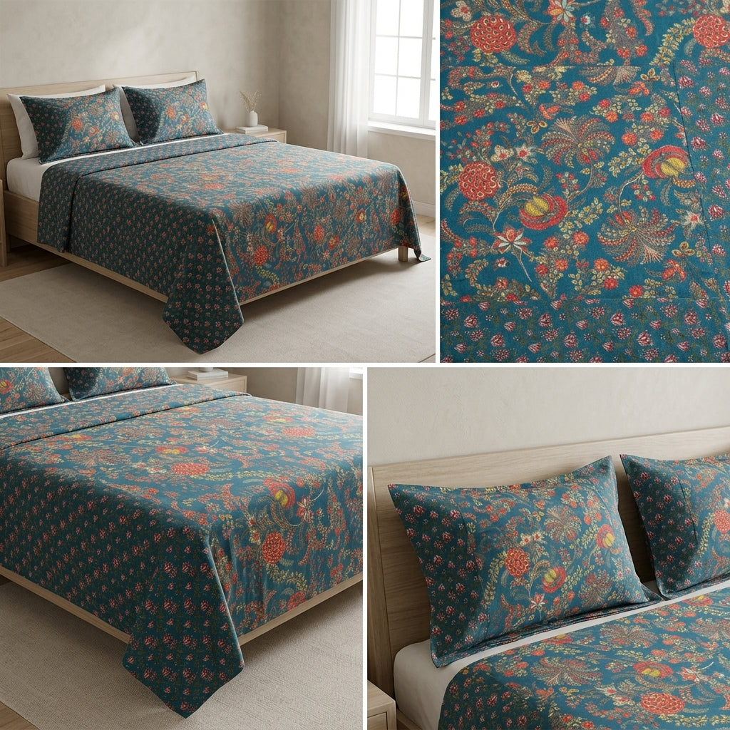 Ajrakh Pure Cotton King Size Bedsheet Set (108 x 108 Inches)