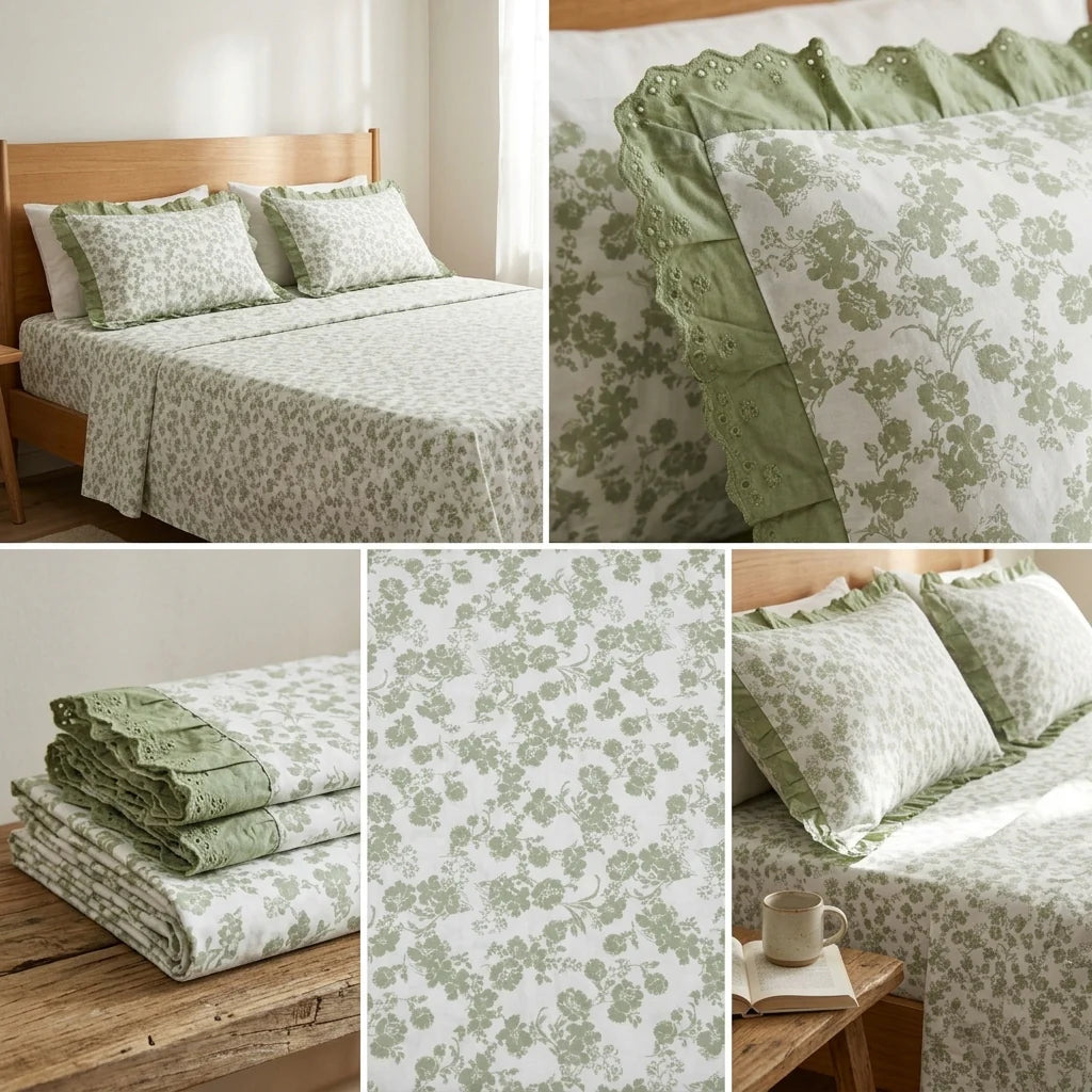 Pure Cotton Bedsheet With Chicken Lace Pillow Covers 108 x 108 inch