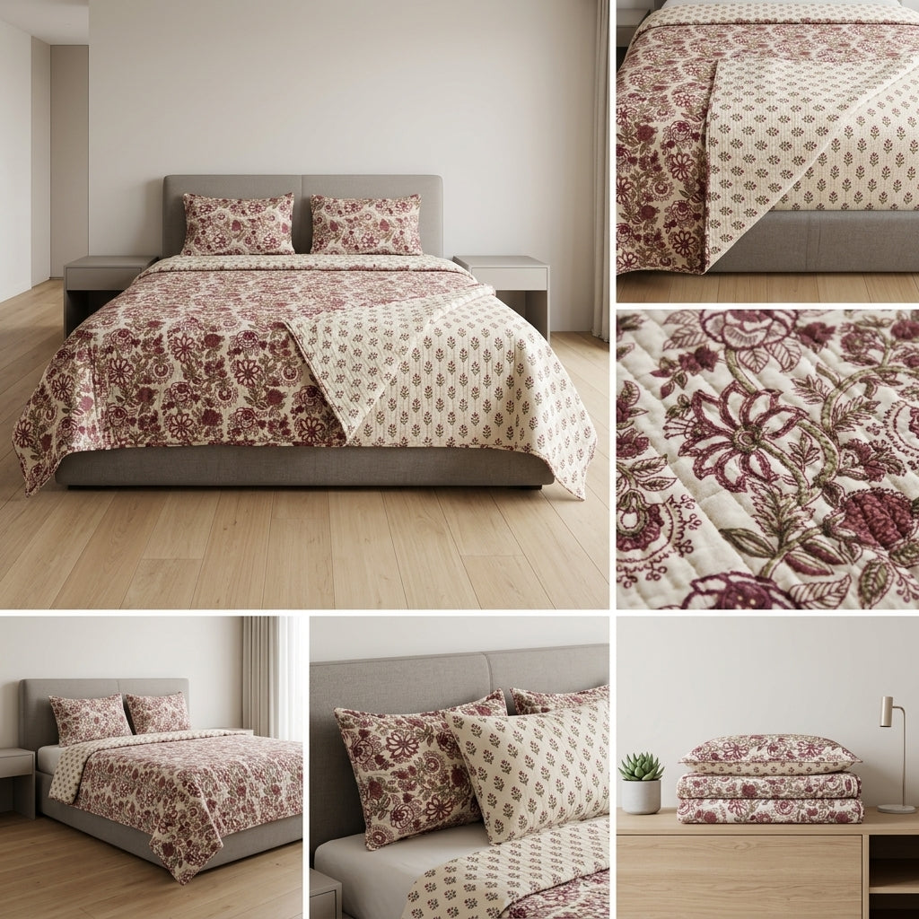 🛏️ Quilted King Size Bedcover – Super Soft Cotton (Reversible)