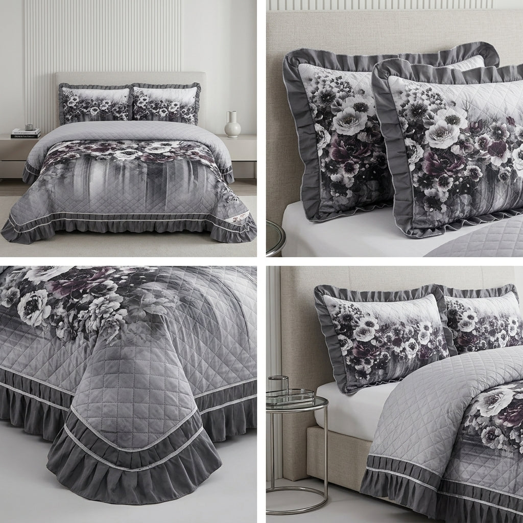 ✨ 7D Quilted Floral Bedcover Set – 3 Piece King Size Collection ✨