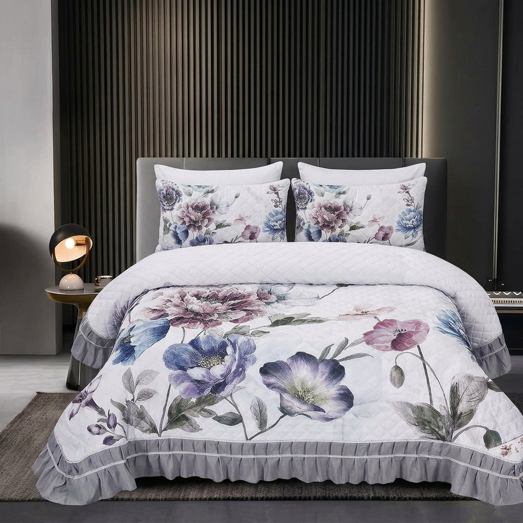 ✨ 7D Quilted Floral Bedcover Set – 3 Piece King Size Collection ✨