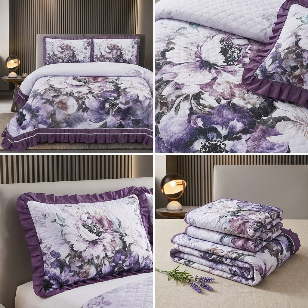 ✨ 7D Quilted Floral Bedcover Set – 3 Piece King Size Collection ✨