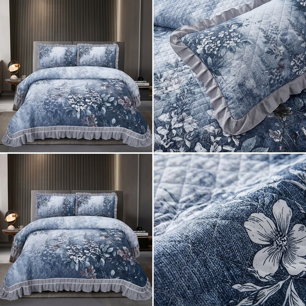 ✨ 7D Quilted Floral Bedcover Set – 3 Piece King Size Collection ✨