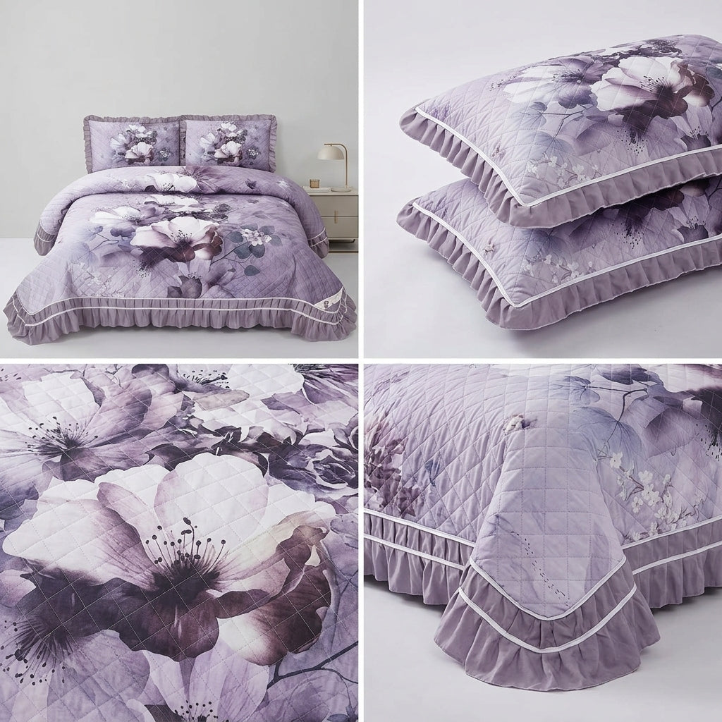 ✨ 7D Quilted Floral Bedcover Set – 3 Piece King Size Collection ✨