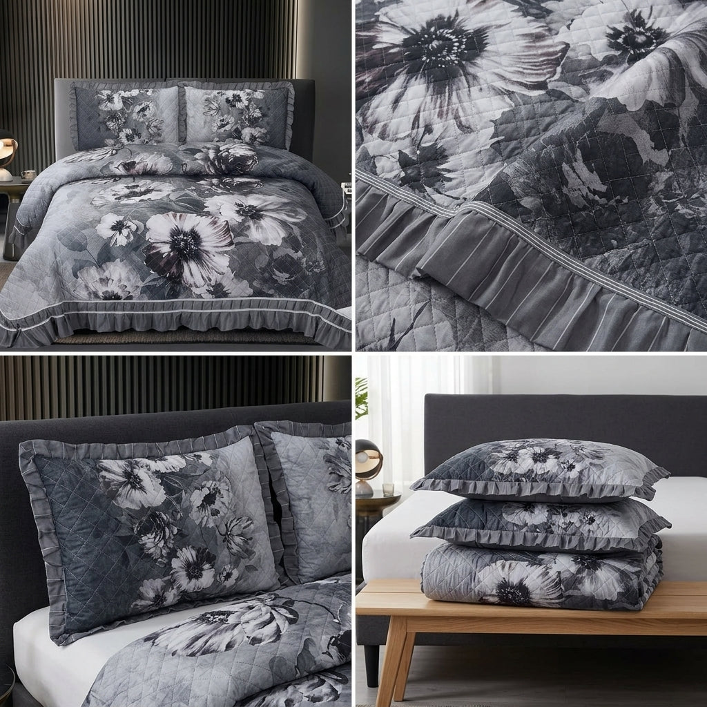 ✨ 7D Quilted Floral Bedcover Set – 3 Piece King Size Collection ✨