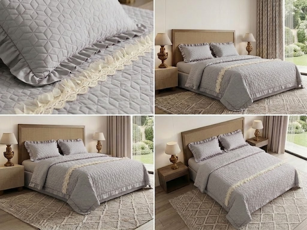 Serene Ruffle Luxe Quilted Bedcover Set – 3 Pcs King Size