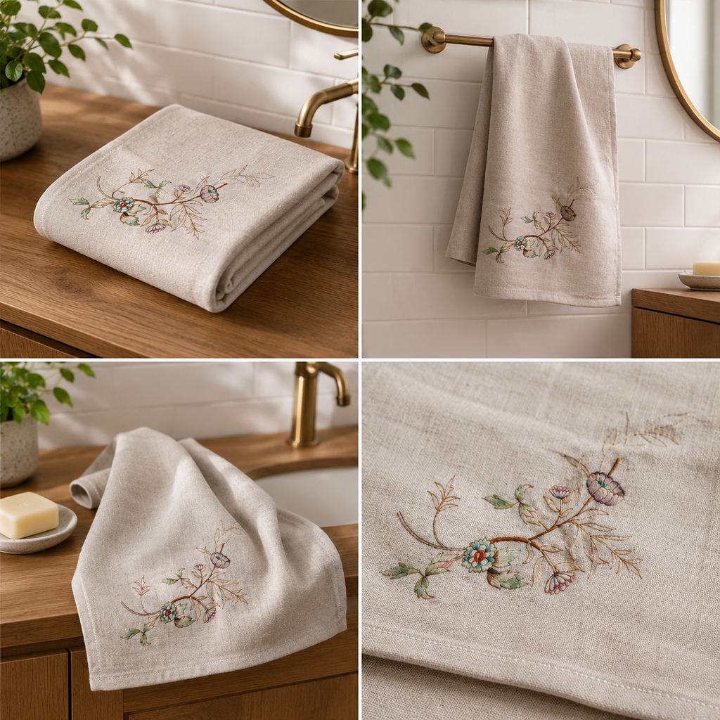Artisan Botanical Cotton Hand Towel – Elegant Floral Design | 40 × 60 CM