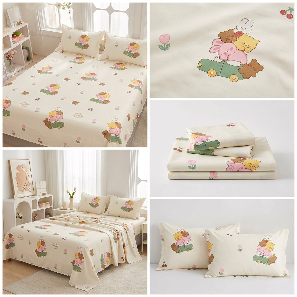 Soft & Playful Kids Bedsheet Set (108 × 108) – 100 % Pure Cotton with 2 Pillow Covers